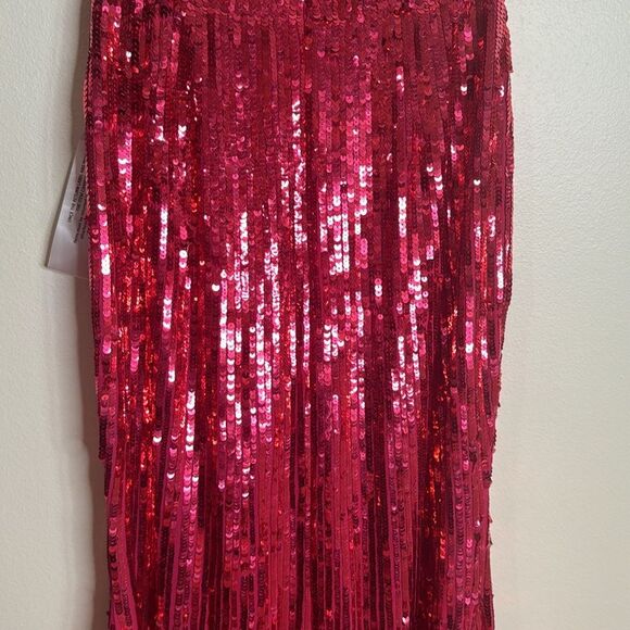 Mac Duggal SPAGHETTI STRAP V-NECK SLIP GOWN in lipstick sequins dress size 6 - Picture 10 of 13
